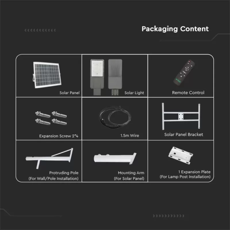 Lampione Solare Stradale V-Tac 20W con Pannello Fotovoltaico | Solar Stock