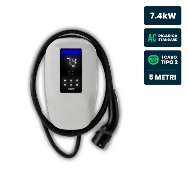 Daze Wallbox Dazebox Home T 7.4kW Monofase 32A con Schermo, RFID e Cavo Tipo 2 5m